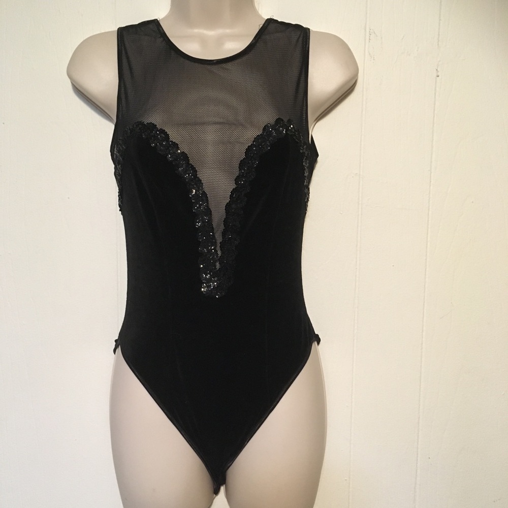 Vintage Interludes black velvet/sequin top bodysuit